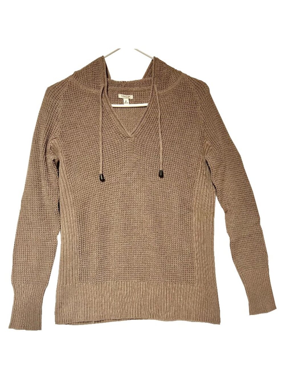 Women's Sonoma Beige Tan Hooded V-Neck Long-Sleeve Sweater